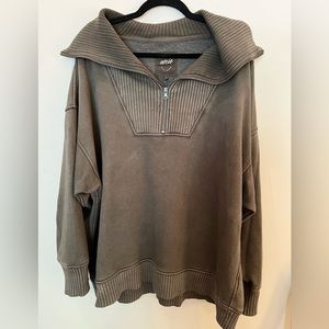 Aerie XL Olive Green Half Zip Over Sized Sweater